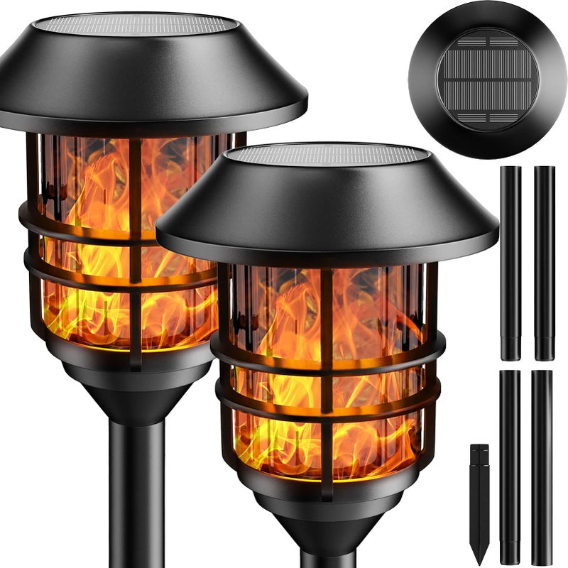 ZOOHAR Solar Pathway Flame Lights - Outdoor Solar LEDs with Metal Construction, Waterproof, Perfect for Gardens, Pathways, Patio, Balcony & Pool, 2 Packs - Image 1